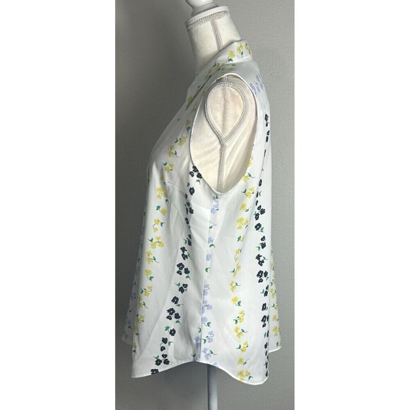 Ann Taylor Sleeveless Essential Button Down White Floral Top Large Petit (12/14) - Picture 4 of 8